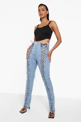 Lace Up Front Straight Leg Jeans