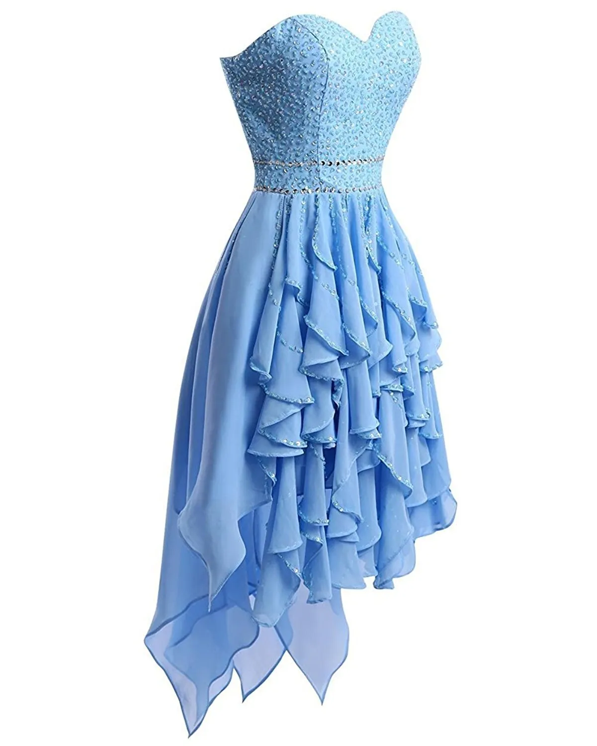 Light Blue Chiffon Layered High Low Sweetheart Homecoming Dress 2018 Party Dress