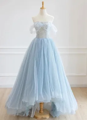 Light Blue High Low Sweetheart Prom Dress, Light Blue Homecoming Dress