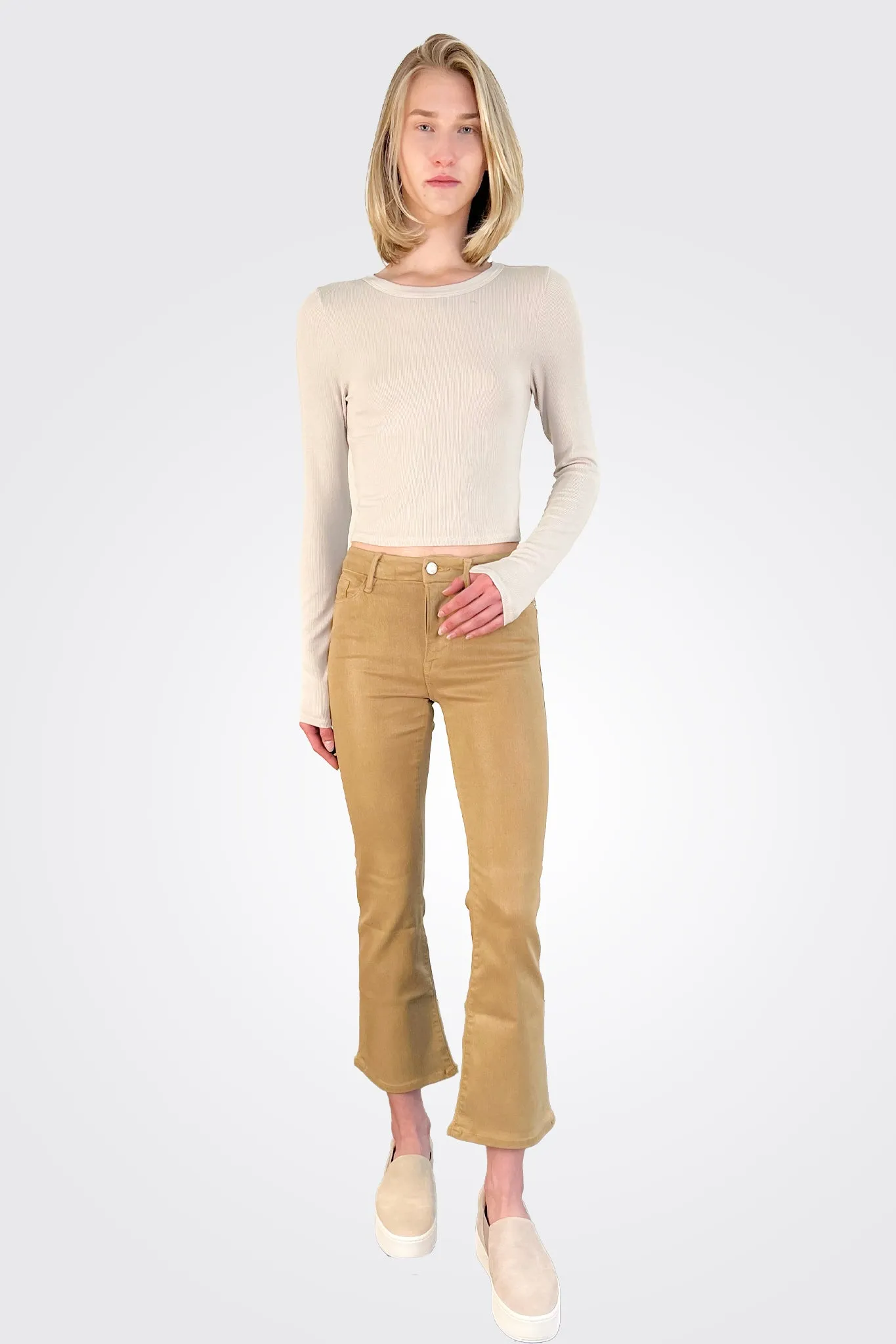 Light Camel Coated Le Crop Mini Bootcut