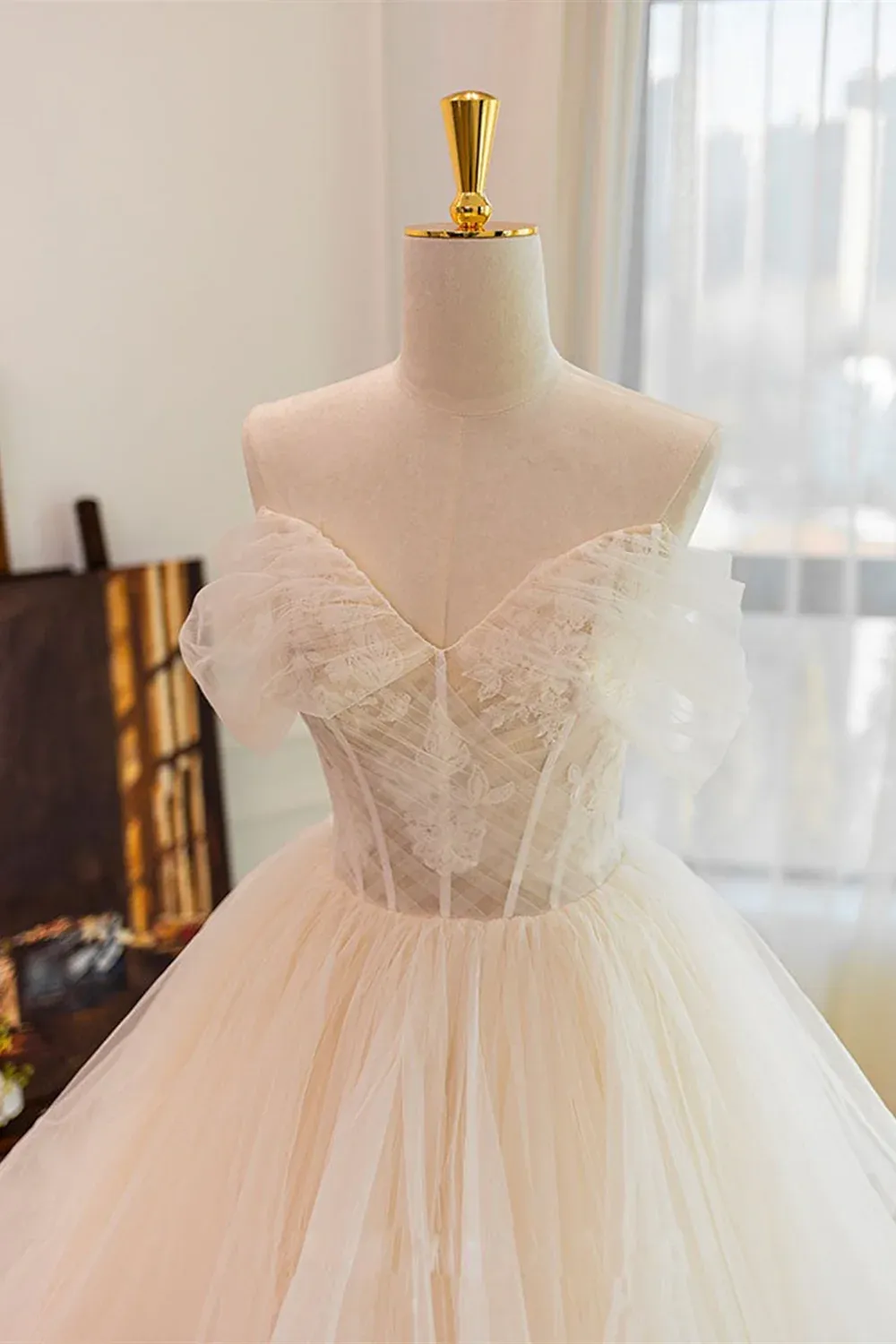 Light Champagne Wedding Party High Low Sweetheart Dress, Champagne Party Dress