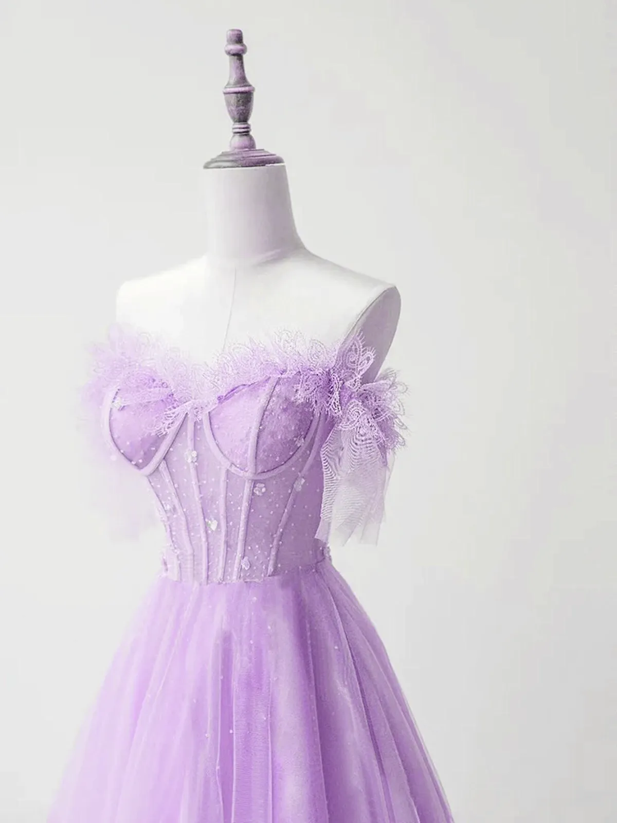 Light Purple Formal Sweetheart A-line Tulle Dress, Light Purple Long Prom Dress