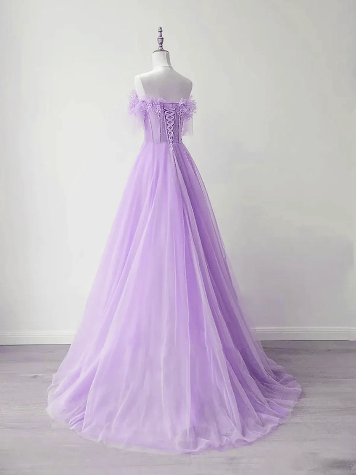 Light Purple Formal Sweetheart A-line Tulle Dress, Light Purple Long Prom Dress