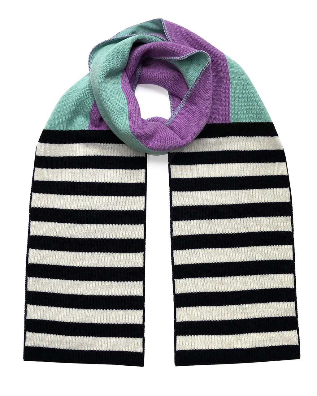 Lilac & Turquoise Multi-Striped Wool and Cashmere Scarf