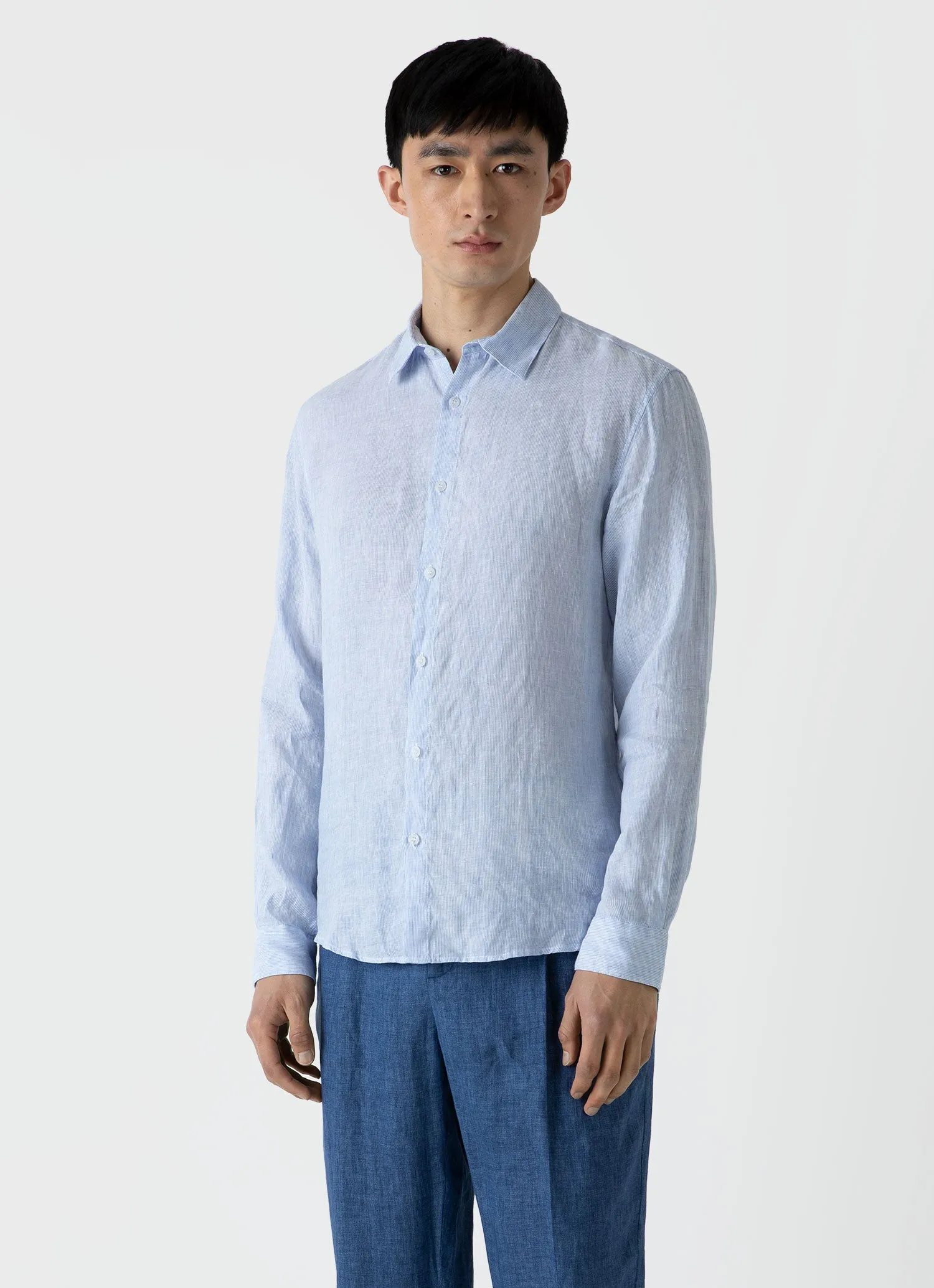 Linen Shirt for Men - Cool Blue Micro Stripe