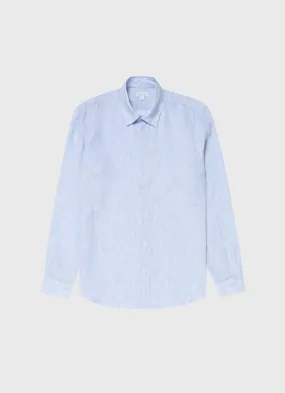 Linen Shirt for Men - Cool Blue Micro Stripe