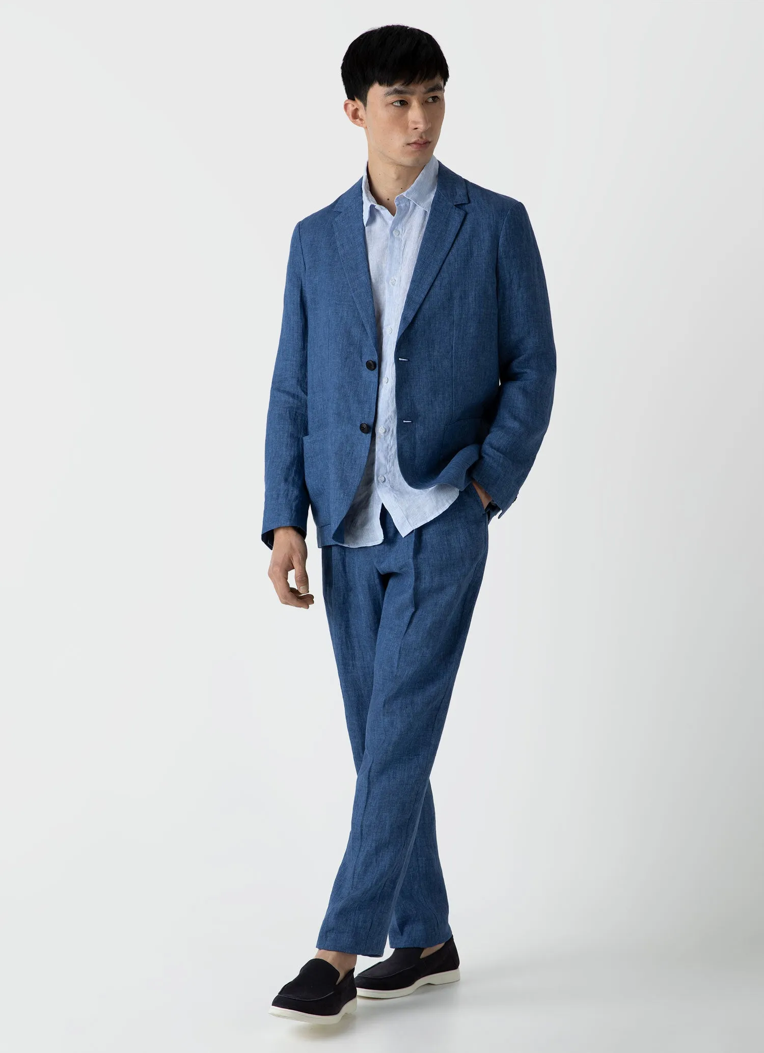 Linen Shirt for Men - Cool Blue Micro Stripe