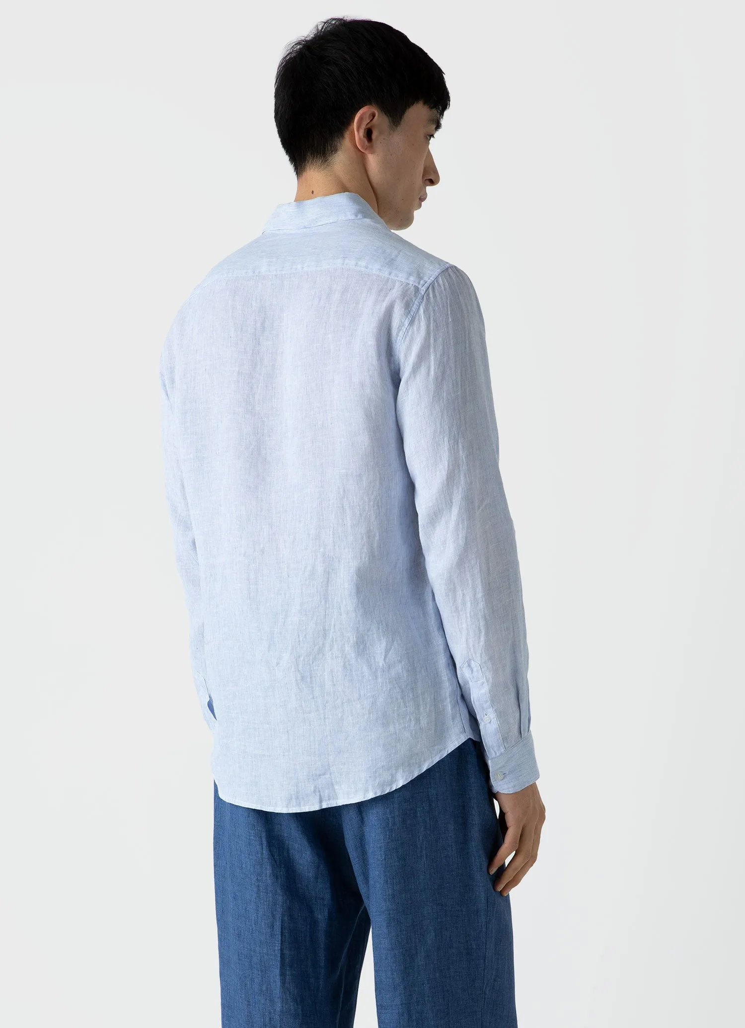 Linen Shirt for Men - Cool Blue Micro Stripe