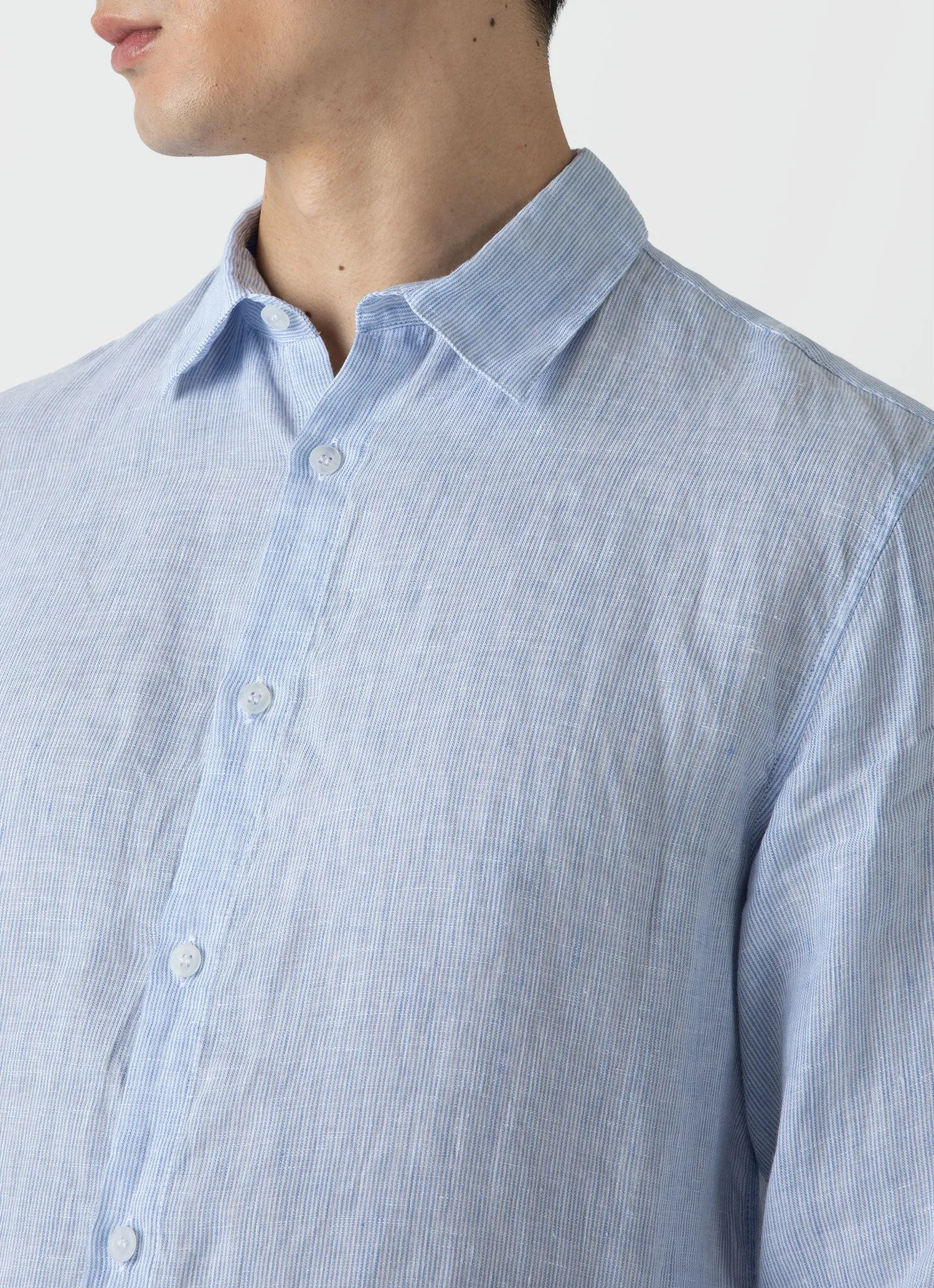 Linen Shirt for Men - Cool Blue Micro Stripe