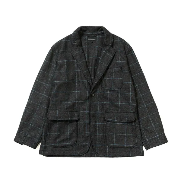 Loiter Wool Poly Windowpane Jacket - Charcoal/Light Blue