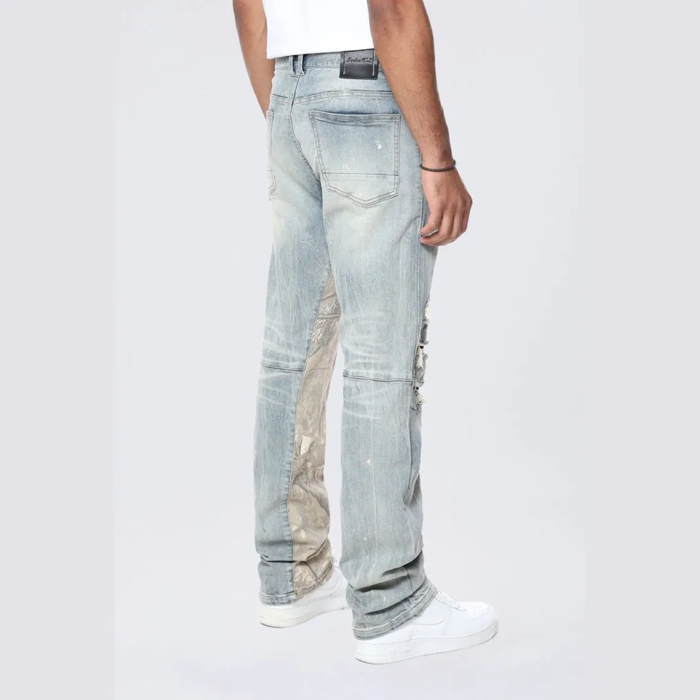 Long Khaki Camo Insert Jeans - Vanilla Blue