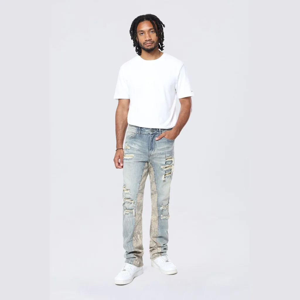 Long Khaki Camo Insert Jeans - Vanilla Blue