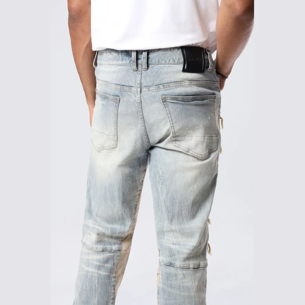 Long Khaki Camo Insert Jeans - Vanilla Blue