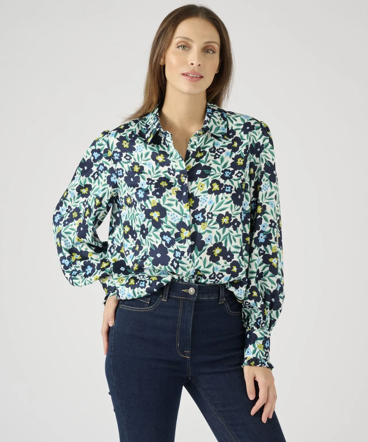 Bold Floral Print Blouse Long Sleeve