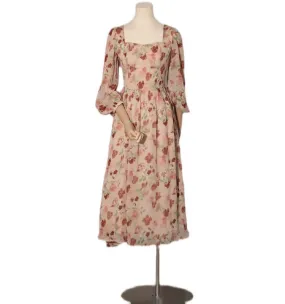 Retro Style Floral Chiffon Summer Dress with Long Sleeves