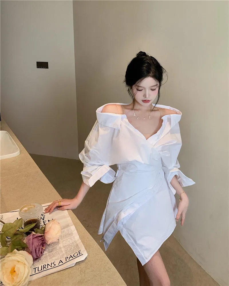 Stitching Long-Sleeved Shirt Dress