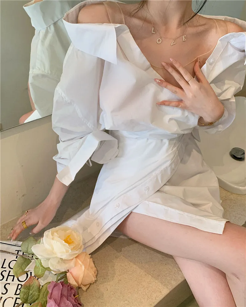 Stitching Long-Sleeved Shirt Dress