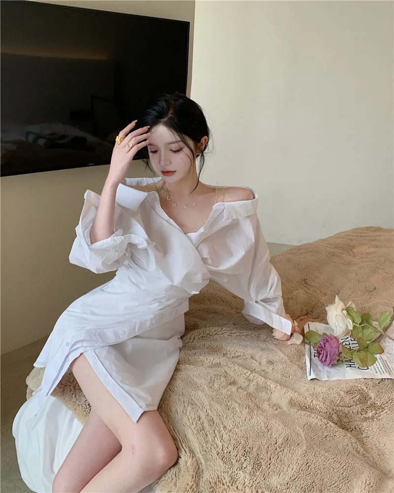 Stitching Long-Sleeved Shirt Dress