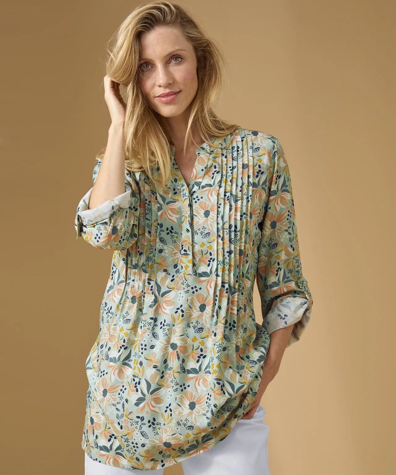 Longline Floral Print Tunic Top