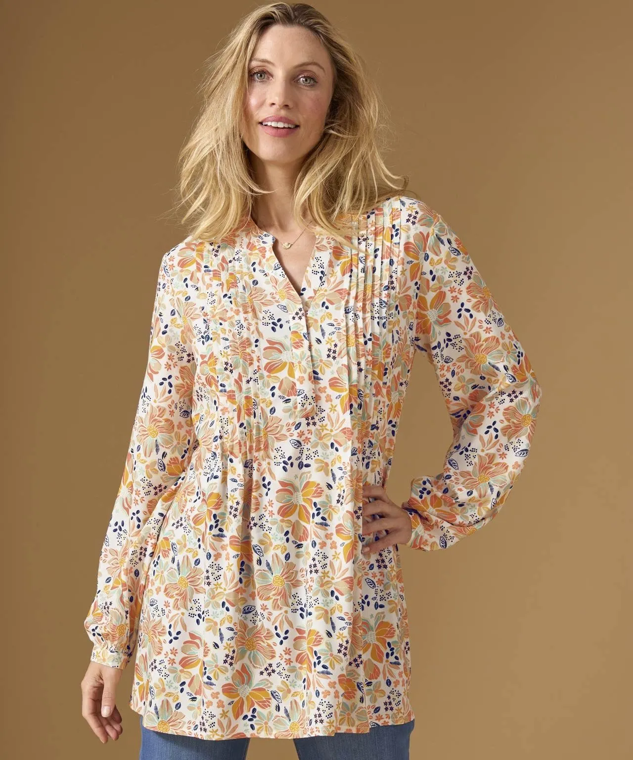 Longline Floral Print Tunic Top