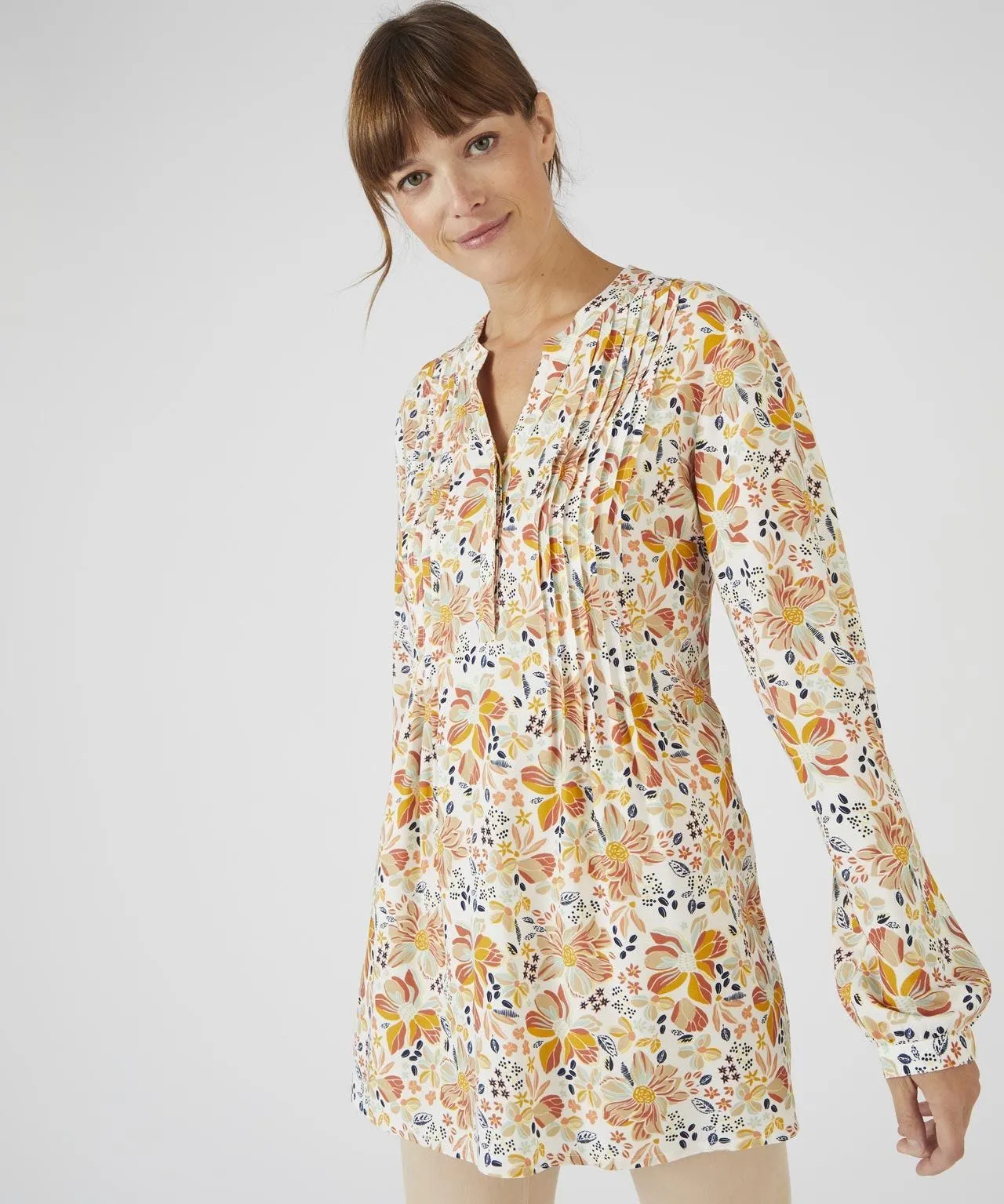 Longline Floral Print Tunic Top