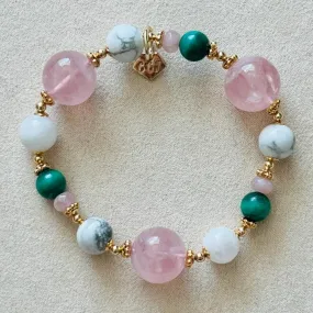 Madagascar Rose Quartz Bracelet with Howlite, Moonstone, and Malachite - Exclusive Design and High-Quality Materials