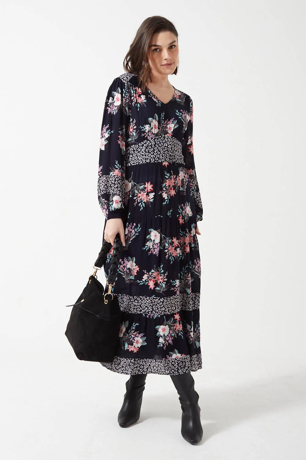 Long Sleeve Floral Dress by Marc Angelo