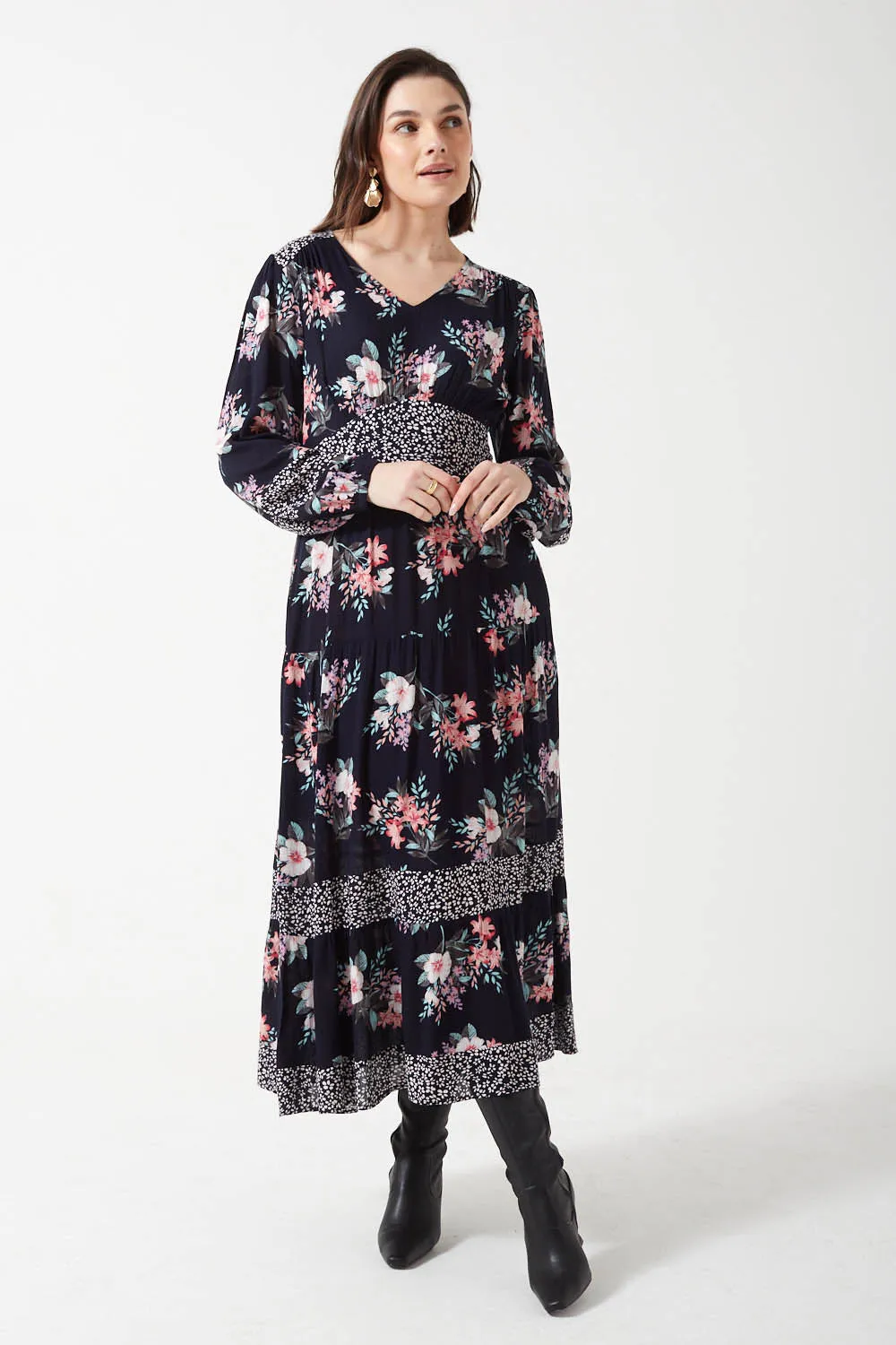 Long Sleeve Floral Dress by Marc Angelo