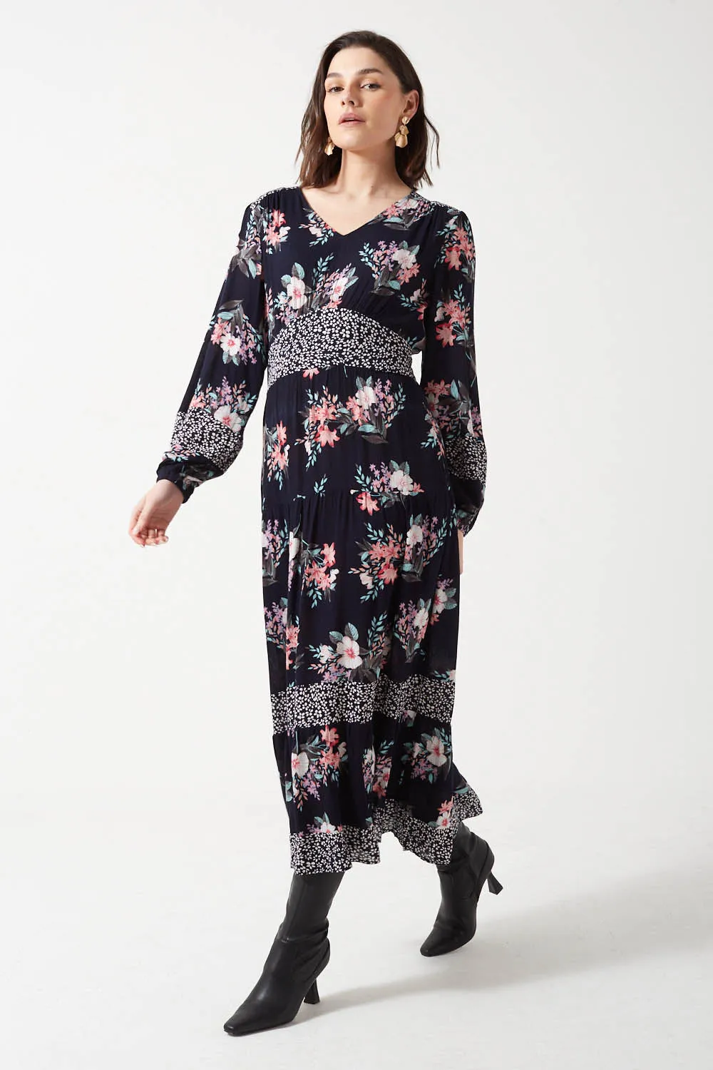 Long Sleeve Floral Dress by Marc Angelo