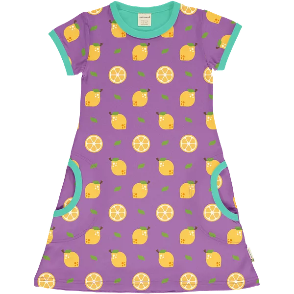 Maxomorra Lemon Short Sleeve Dress, Organic Cotton