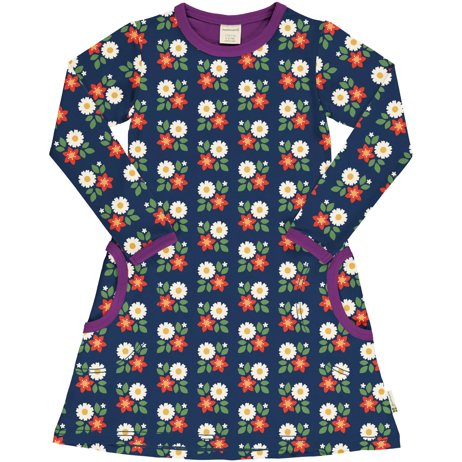 Maxomorra Long Sleeved Dress in Dream Job Flowers pattern