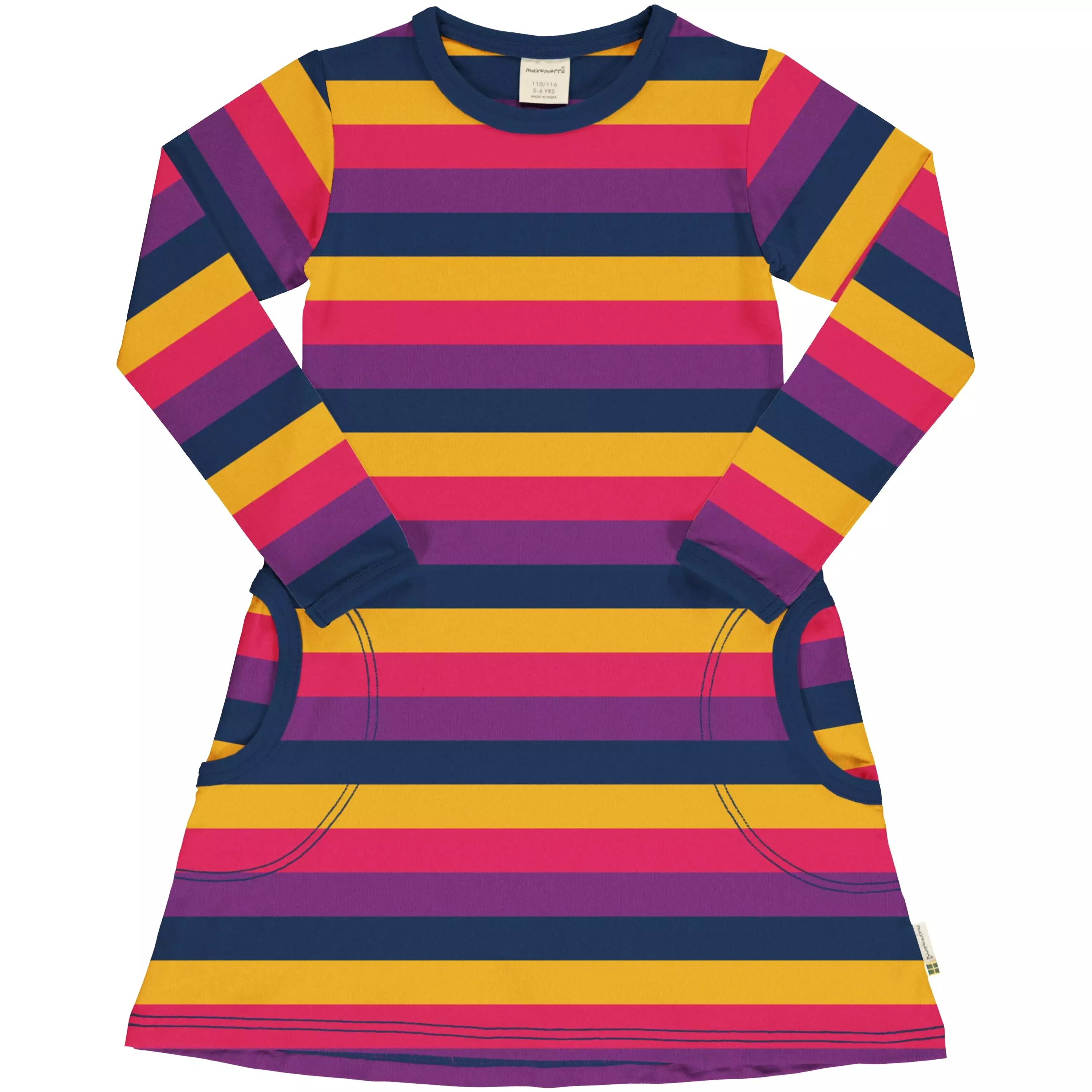 Maxomorra Purple Striped Dress - Long Sleeve