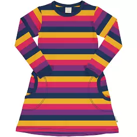 Maxomorra Purple Striped Dress - Long Sleeve