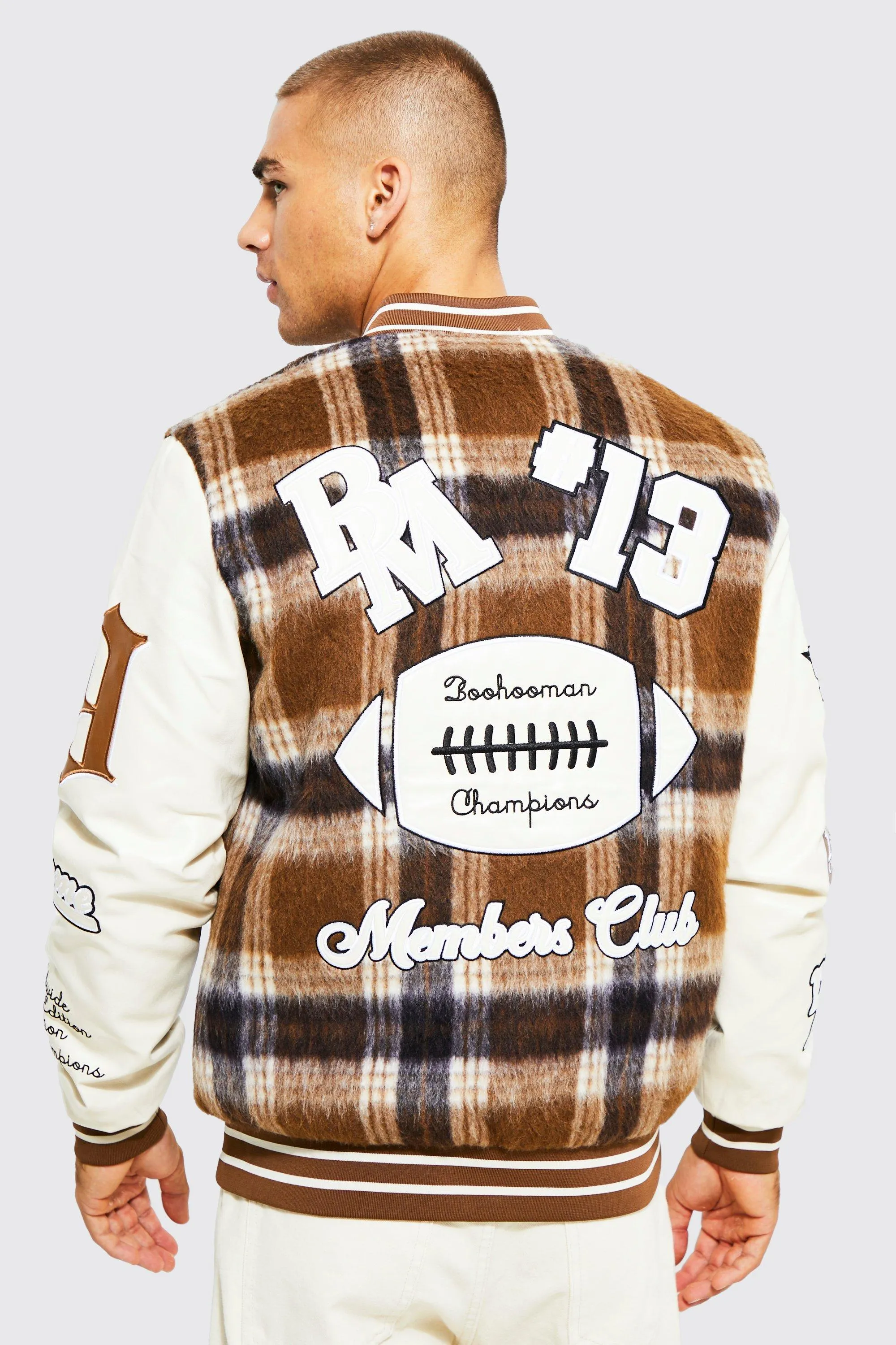 Members Club Varsity Jacket in Check Pattern