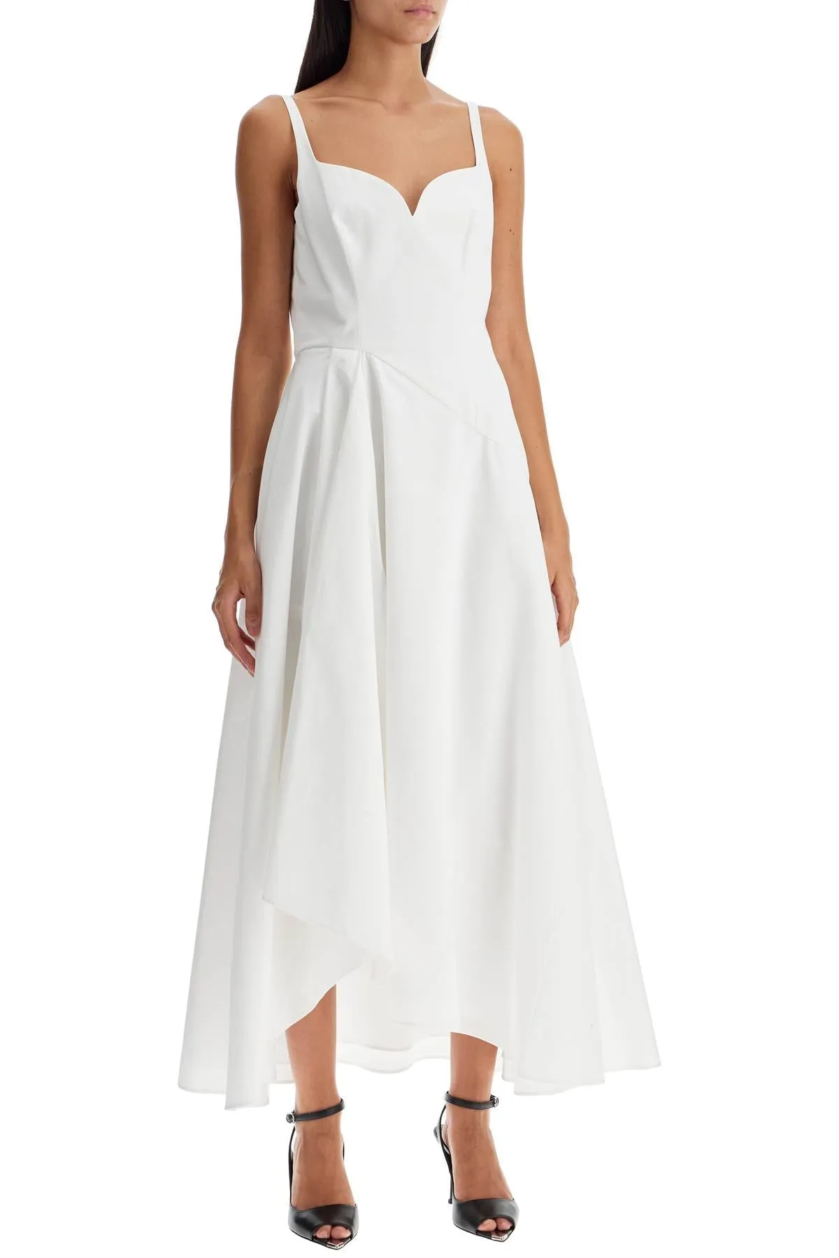 White Sweetheart Neckline Midi Dress