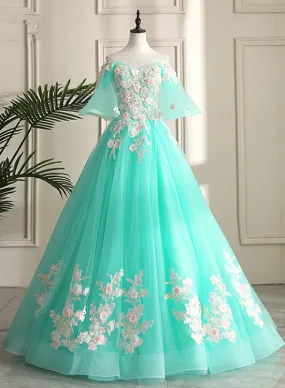 Mint Green Sweetheart Flowers Tulle Formal Dress Mint Green Formal Dress