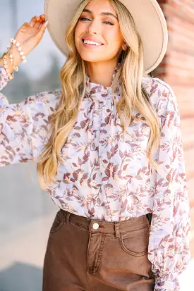 Mocha Brown Leaf Print Blouse