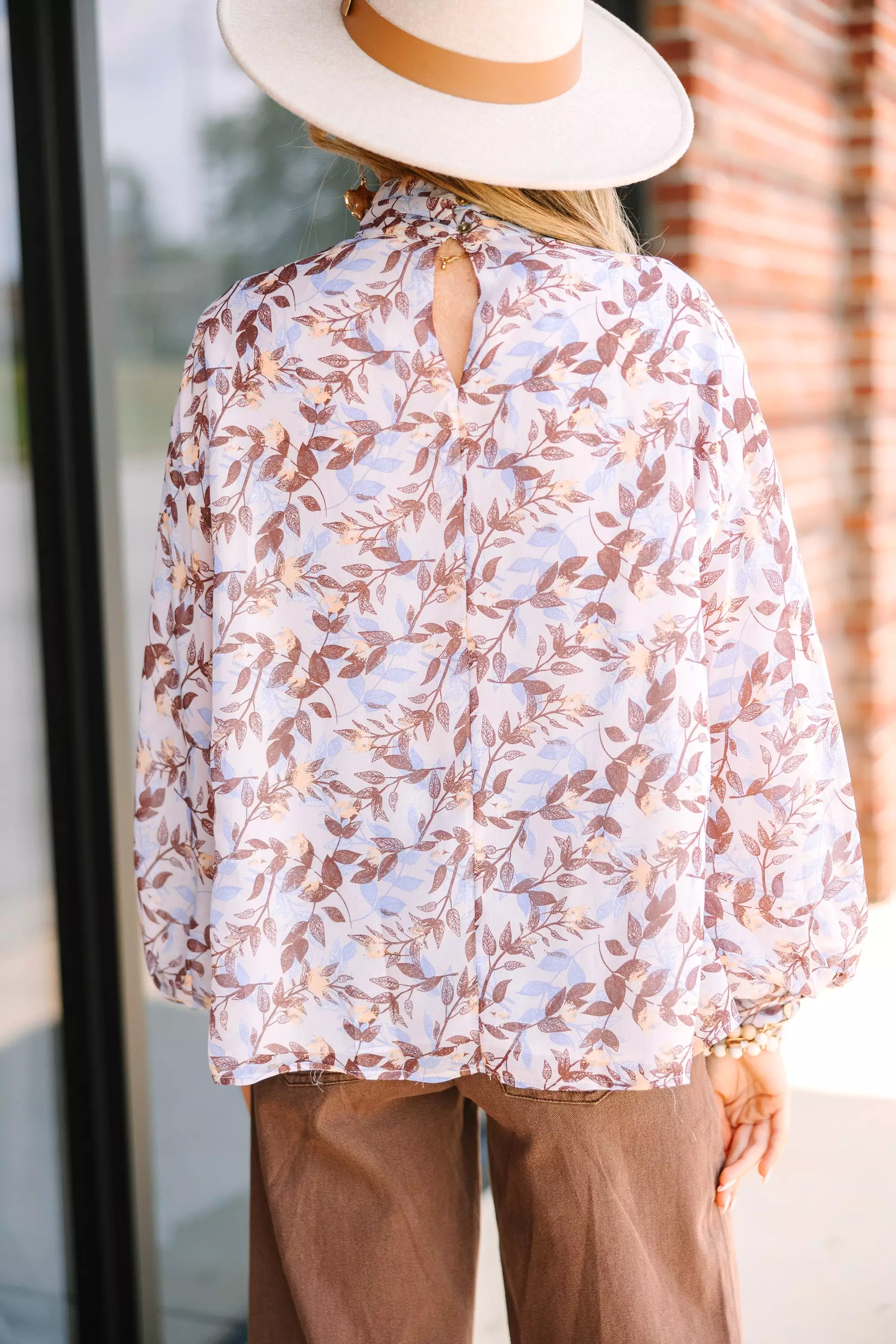 Mocha Brown Leaf Print Blouse