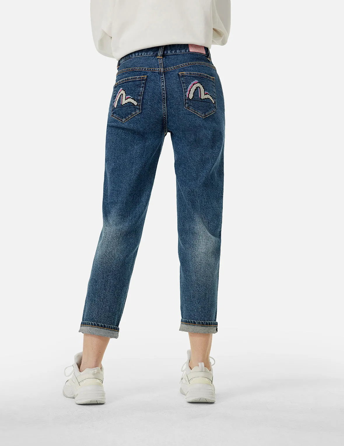 Modern Seagull Embroidered Relax Jeans