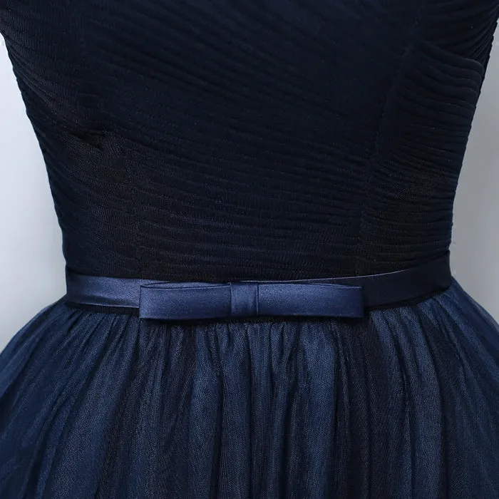 Navy Blue Off Shoulder Sweetheart A-line Bridesmaid Dress, Blue Party Dress Prom Dress