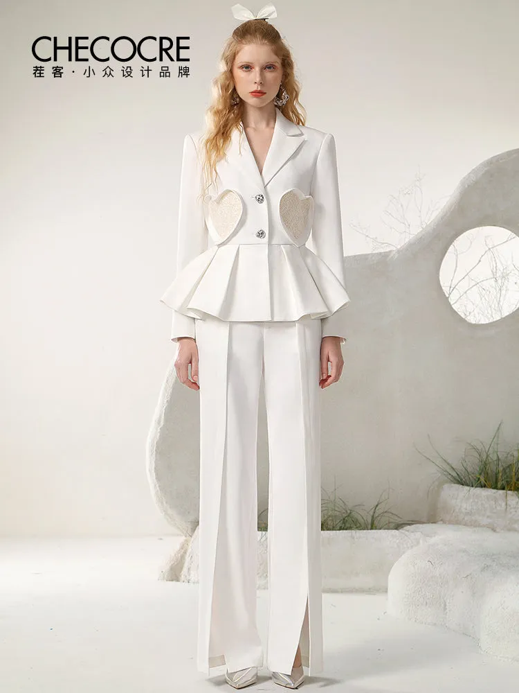 Nichi Unique Bold Suit Heart Peplum Jacket and Slit Pants