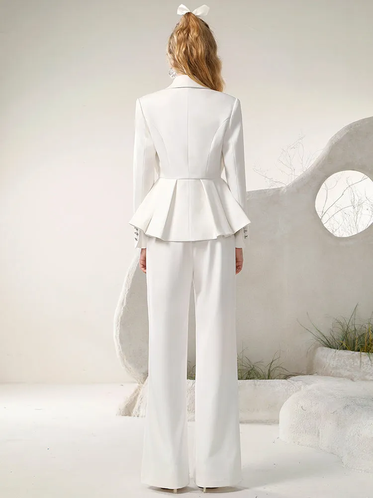 Nichi Unique Bold Suit Heart Peplum Jacket and Slit Pants