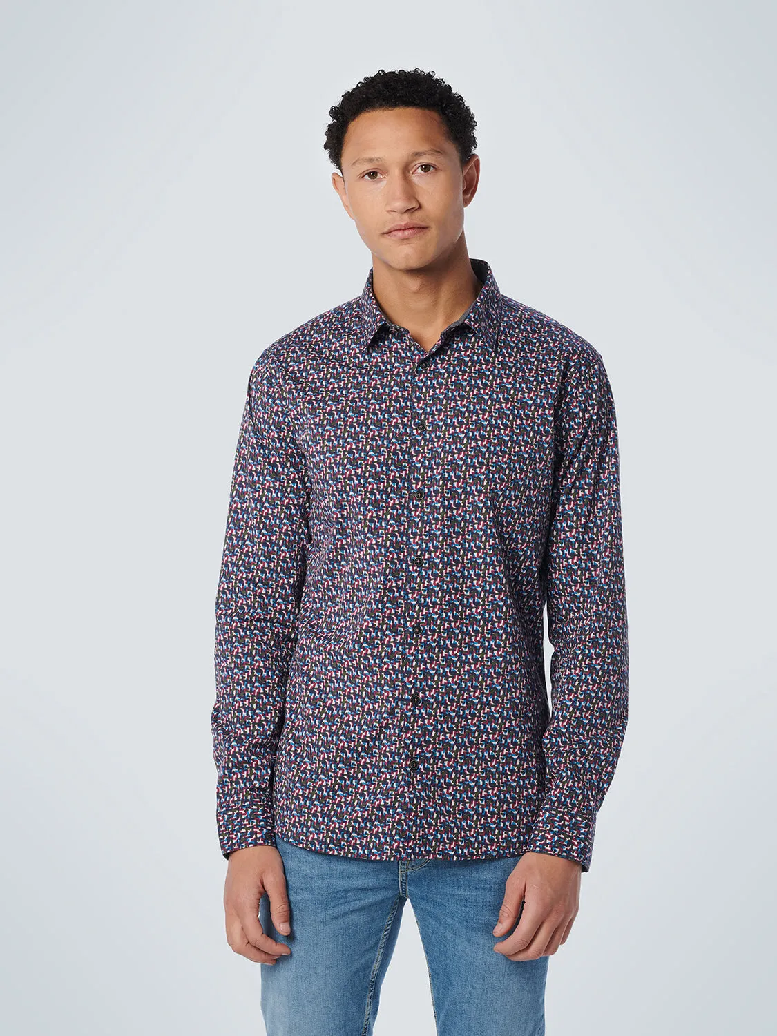 No Excess Mauve Allover Print Stretch Shirt