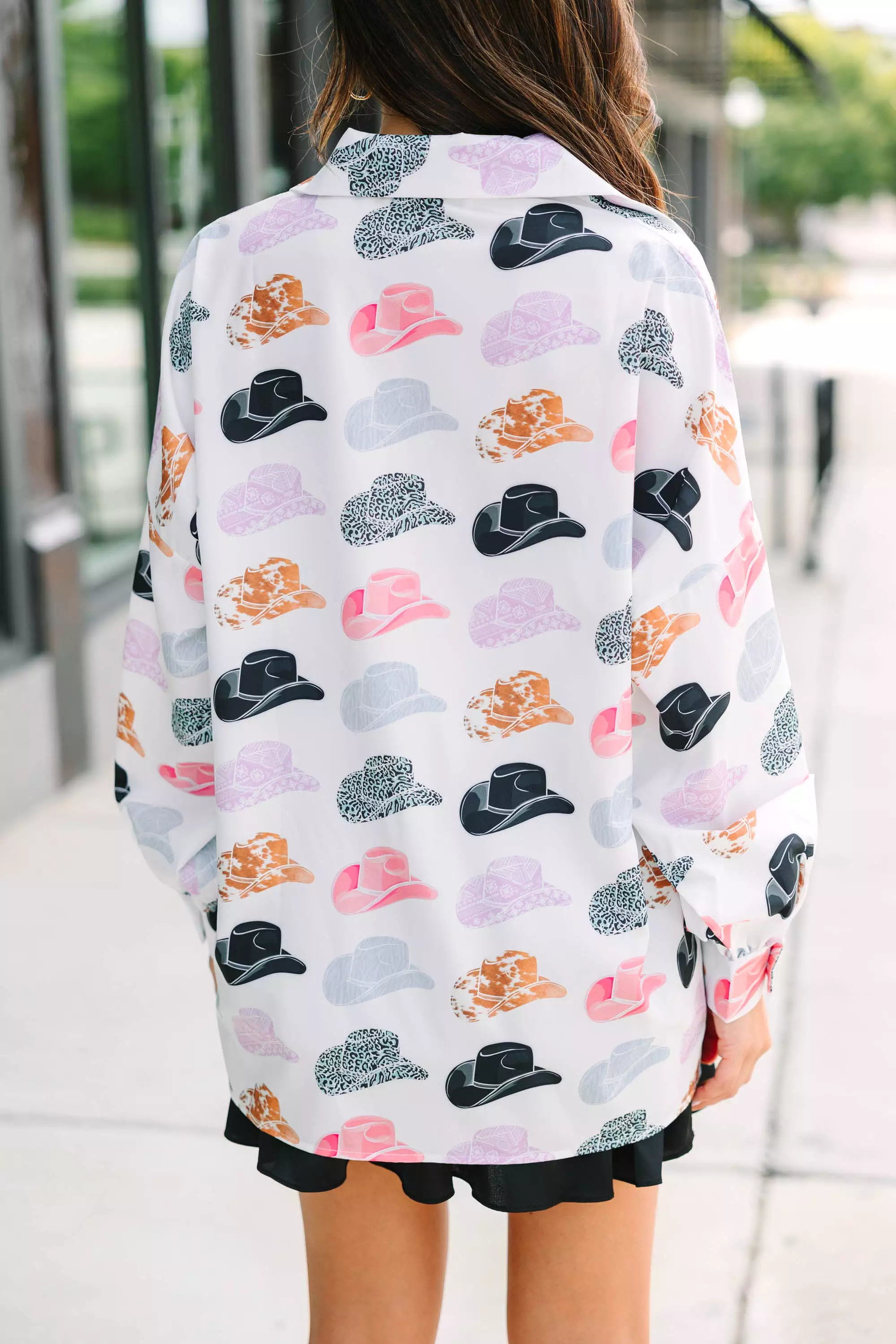 Not My First Rodeo - White Cowboy Hat Print Blouse