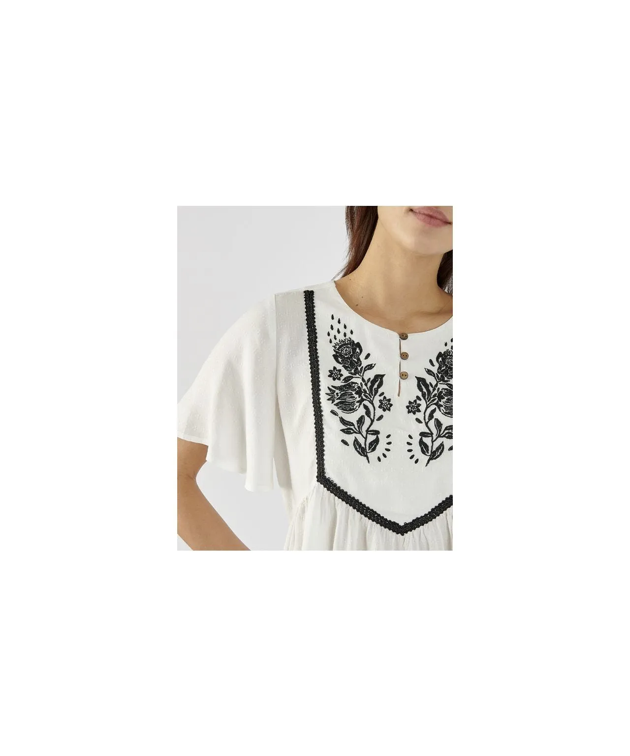 Embroidered Off White Blouse