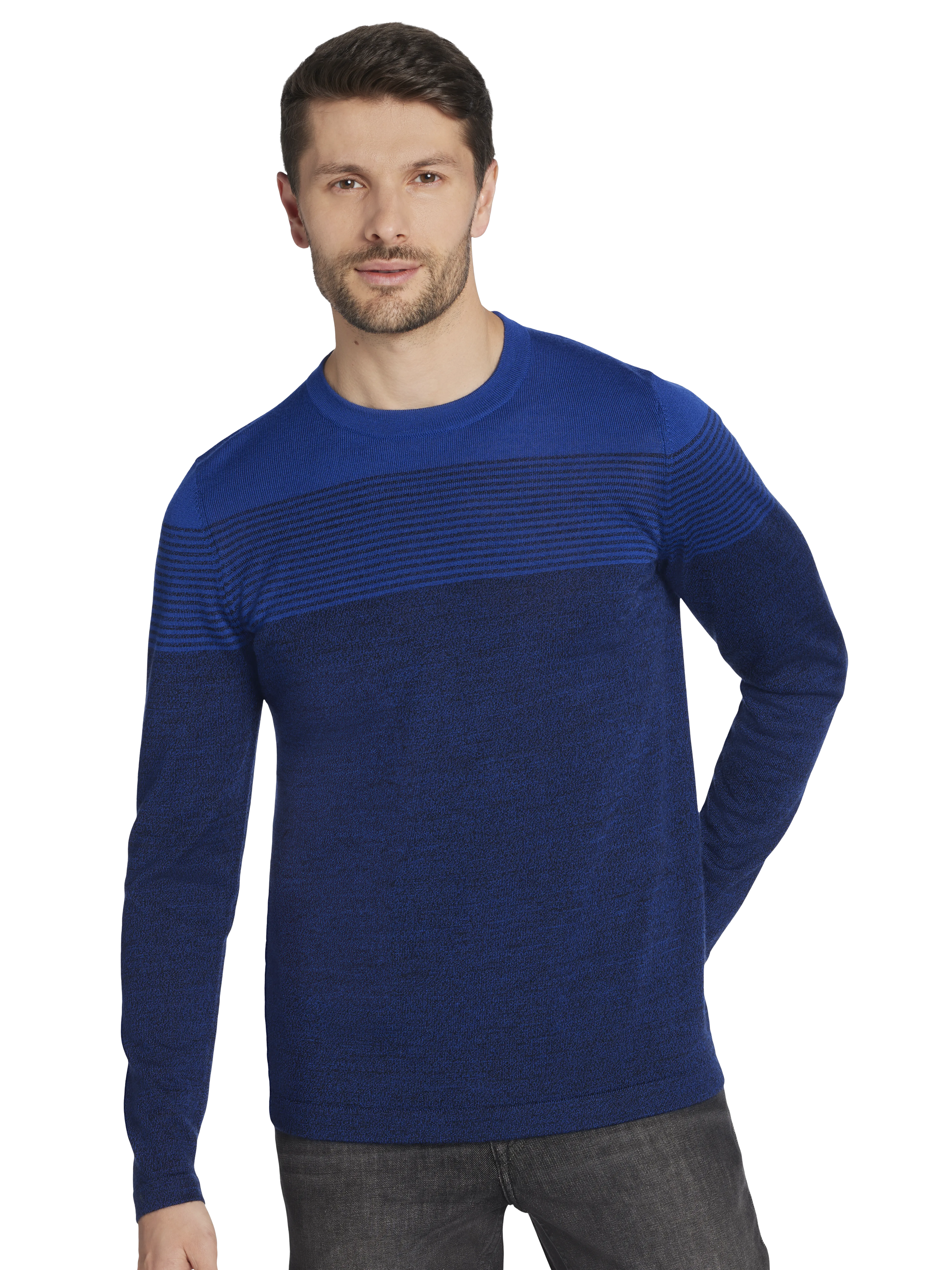 Ombre Stripe Crewneck Sweater in Slim Fit Style