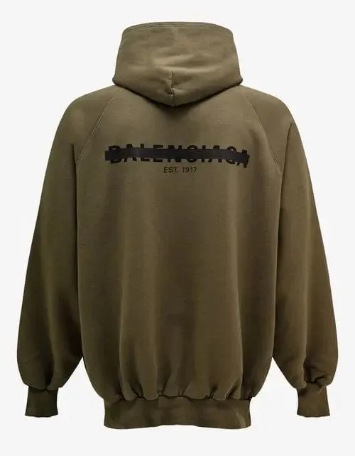 Oversized Khaki Hoodie with Balenciaga Strike 1917 Logo