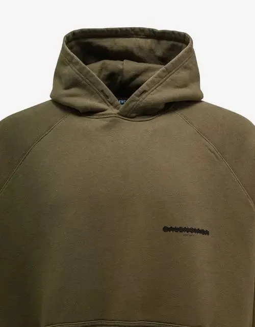 Oversized Khaki Hoodie with Balenciaga Strike 1917 Logo