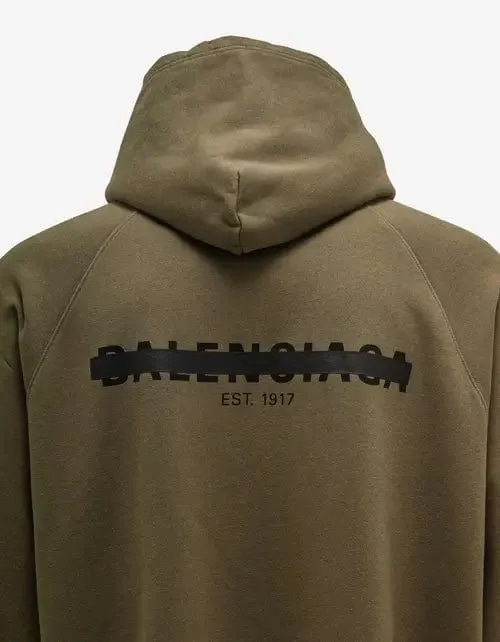 Oversized Khaki Hoodie with Balenciaga Strike 1917 Logo