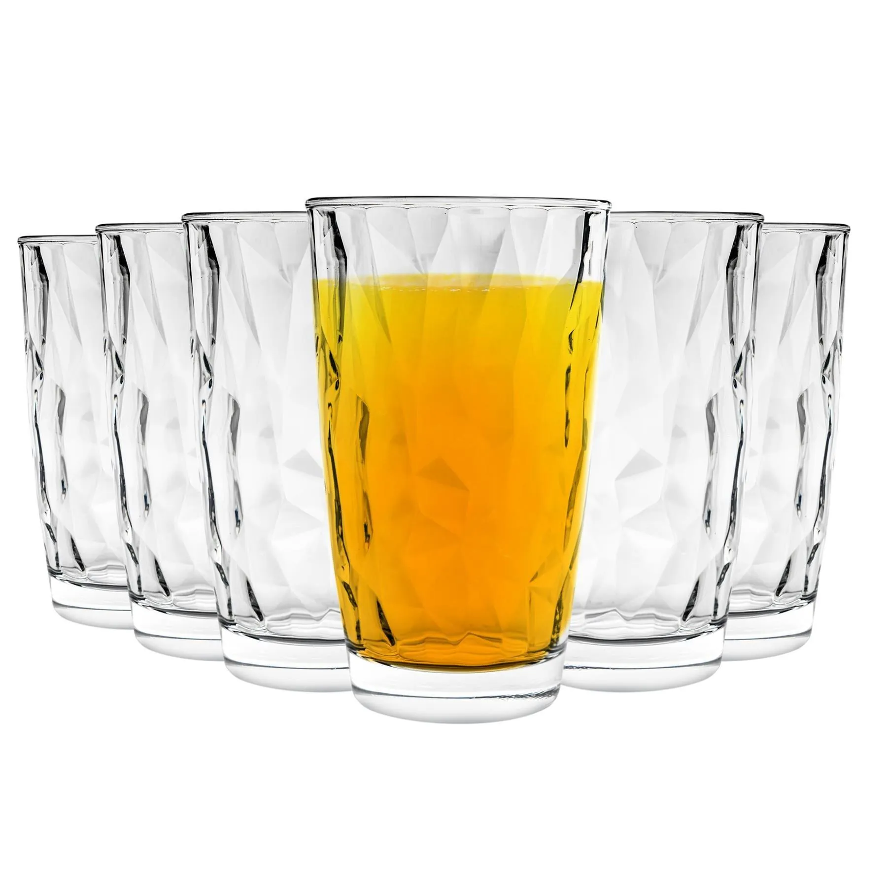 Pack of 6 Diamond Highball Glasses 470ml Glassware Set